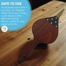 Load image into Gallery viewer, 𝗧𝗥𝗔𝗗𝗜𝗧𝗜𝗢𝗡𝗔𝗟 𝗦𝗧𝗬𝗟𝗘 𝗪𝗢𝗢𝗗 &amp; 𝗙𝗔𝗨𝗫 𝗟𝗘𝗔𝗧𝗛𝗘𝗥 𝗙𝗜𝗥𝗘𝗣𝗟𝗔𝗖𝗘 𝗕𝗘𝗟𝗟𝗢𝗪𝗦 𝟰𝟬𝗖𝗠 – Log Fire Air Blower for Wood Burners | Coal Stoves | Winter Heating | Cosy | Fireplace Accessories and Gifts
