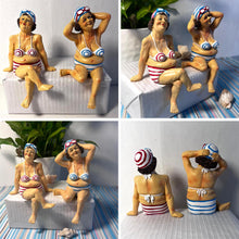 Load image into Gallery viewer, 2 Retro Style Fat Bathing Ladies in Striped Bikinis, Novelty Bathroom Figurines
