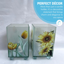 Load image into Gallery viewer, Set of 2 Floral Glass Votive Candle Holders,  Sunflower &amp; Yellow Tulip
