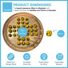 Load image into Gallery viewer, 30cm Diameter WOODEN SOLITAIRE BOARD GAME with BUMBLEBEE GLASS MARBLES | classic wooden solitaire game | strategy board game | family board game | games for one | board games
