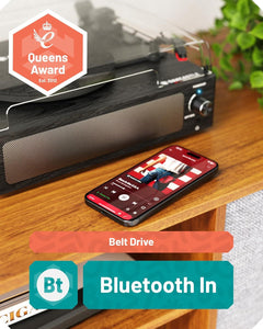 𝗩𝗜𝗡𝗬𝗟 𝗥𝗘𝗖𝗢𝗥𝗗 𝗣𝗟𝗔𝗬𝗘𝗥 𝗪𝗜𝗧𝗛 𝗦𝗣𝗘𝗔𝗞𝗘𝗥𝗦 | Bluetooth 5.0 Turntable with AUX, RCA Output | Vinyl Player with Multi-Playback Speed & 45 RPM Adapter | Wooden Home Audio Record Player | Oakcastle TT100 Turntable