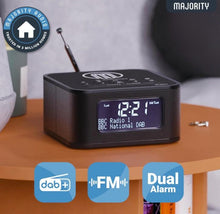 Load image into Gallery viewer, MAJORITY Knapton | Bedside Clock Radio with Bluetooth | 15W Wireless Charging &amp; USB Charging Port | DAB+ and FM | Loud Dual Alarm, Sleep &amp; Snooze Function | Large Dimmable Backlit LCD Display

