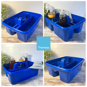 CLEANING CADDY WITH HANDLE | Portable shower caddy basket | Blue plastic organiser | Housekeeping caddy | Caddy organiser | Craft tote with 4 sections | 38cm (L) x 30cm (W) x 13cm (D)