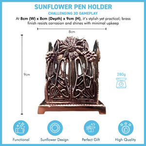 Elegant Art Nouveau Sunflower Pen Holder – Polished Brass Desk Organizer, Tidy Rack for Workspace Decor