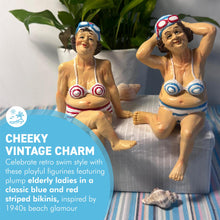 Load image into Gallery viewer, 2 Retro Style Fat Bathing Ladies in Striped Bikinis, Novelty Bathroom Figurines
