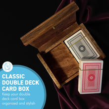 Load image into Gallery viewer, PREMIUM WOODEN CARD BOX DOUBLE DECK w/ Brass Inlay Aces Design – Includes 2 Decks for Game Night
