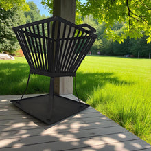 Load image into Gallery viewer, 𝗛𝗘𝗔𝗩𝗬 𝗗𝗨𝗧𝗬 𝗦𝗧𝗘𝗘𝗟 𝗦𝗧𝗔𝗡𝗗𝗜𝗡𝗚 𝗙𝗜𝗥𝗘 𝗕𝗔𝗦𝗞𝗘𝗧 𝘄𝗶𝘁𝗵 𝗔𝘀𝗵 𝗧𝗿𝗮𝘆 𝗛𝟰𝟱 𝘅 𝗪𝟯𝟵𝗰𝗺 | Fire Pit | Raised Design | 4-Leg Base | Easy Assembly | Outdoor Fire Bowl
