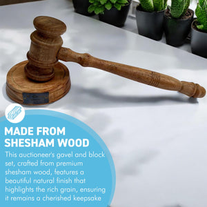 Full-Size Auctioneer's Wooden Gavel and Block - Ideal for Judges, Lawyers, Auctions, Courts, Companies, and Students