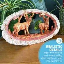 Load image into Gallery viewer, 𝗪𝗢𝗢𝗗𝗘𝗡 𝗘𝗙𝗙𝗘𝗖𝗧 𝗦𝗧𝗔𝗚 &amp; 𝗗𝗢𝗘 𝗢𝗥𝗡𝗔𝗠𝗘𝗡𝗧 – Hand-Carved Style Deer Figurine, Rustic Woodland Animal Decor for Home, Cabin, or Lodge
