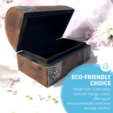 Load image into Gallery viewer, Mango Wood Treasure Box with floral embossed design, ideal for jewellery &amp; trinkets
