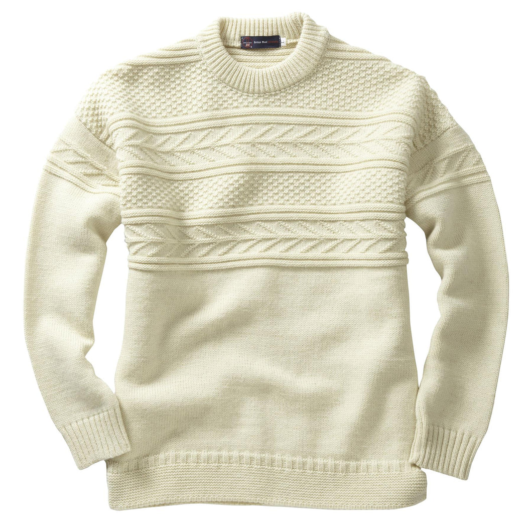 Pure British Wool GUERNSEY SWEATER | X LARGE | Ecru neutral colour | 100% British wool with a traditional textured pattern | Crew neck | Fisherman jumper | Tight knit weave