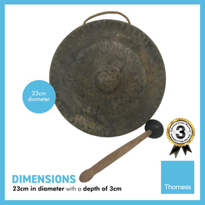 Vietnamese HANDMADE METAL GONG - natural aged finish – 23cm diameter/ 9 inches diameter GONG | Lightweight Sturdy and Durable | Music Therapy | Dinner Gong | Meditation | Percussion Music.
