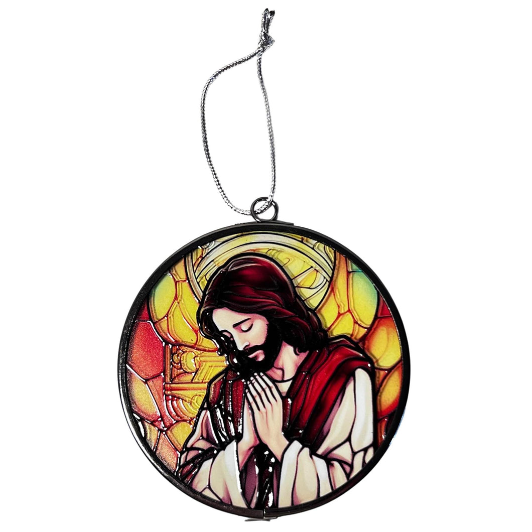 3-Inch Stained Glass Suncatcher with Jesus Design - Decorative Hanging Art for Windows or Gifts