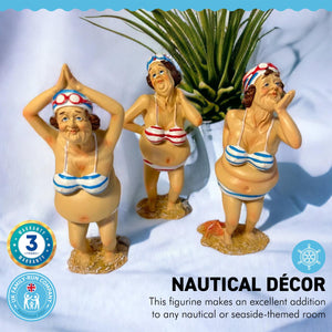 Set of 3 CUTE OLD DEARS resin FIGURINES | Seaside ornament | bathroom ornaments | beach figurine | 15cm (H) | Swimmer | Old Deer | Timeless Treasures