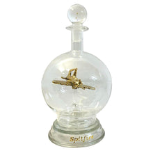 Load image into Gallery viewer, Ornamental glass model of a Spitfire aeroplane in a decorative glass decanter with glass base  | memorabilia | spitfire gifts for men | WW2 gift | wartime memorabilia | Battle of Britain
