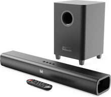 Load image into Gallery viewer, Refurbished Majority BLUETOOTH SOUND BAR FOR TV | 2.1 Channel 300W Home Cinema Sound System | Wireless Subwoofer | Wall Mountable | HDMI ARC, Optical, AUX, USB Playback | Remote &amp; Brackets Included Naga 60 Plus
