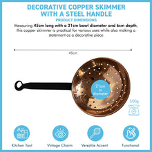 Load image into Gallery viewer, Large Decorative Copper Strainer &amp; Skimmer  Antique Farmhouse Décor, Slotted Copper Scoop for Hanging Kitchen Display, Vintage Style
