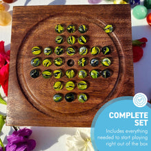 Load image into Gallery viewer, Wooden Solitaire with Drawer for Traditonal Yellow Marbles | Travel Games | Strategic &amp; Traditional Games | Perfect for Adults &amp; Family Fun
