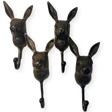 Load image into Gallery viewer, Set of Four Sturdy Wall-Mounted Cast Iron Rabbit Head Hook Hanger for Hats, Coats, Clothes - Ideal for Kitchen, Bathroom, Bedroom, Office
