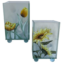 Load image into Gallery viewer, Set of 2 Floral Glass Votive Candle Holders,  Sunflower &amp; Yellow Tulip
