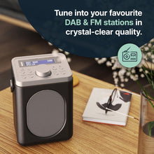 Load image into Gallery viewer, Refurbished Majority Little Shelford Black and Grey Portable DAB+ Radio with Bluetooth | 15 Hour Battery Playback and Mains Powered | Dual Alarm &amp; Snooze Function | 20+ Presets, LED Display, FM, Headphone Jack
