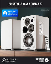 Load image into Gallery viewer, Refurbished Majority white ACTIVE BOOKSHELF SPEAKERS | 2.2 Stereo System | 5.3 Bluetooth, USB Playback &amp; Charging | AUX, HDMI ARC, Optical, Phono | TV, PC, Turntable &amp; Gaming Speakers | D100X
