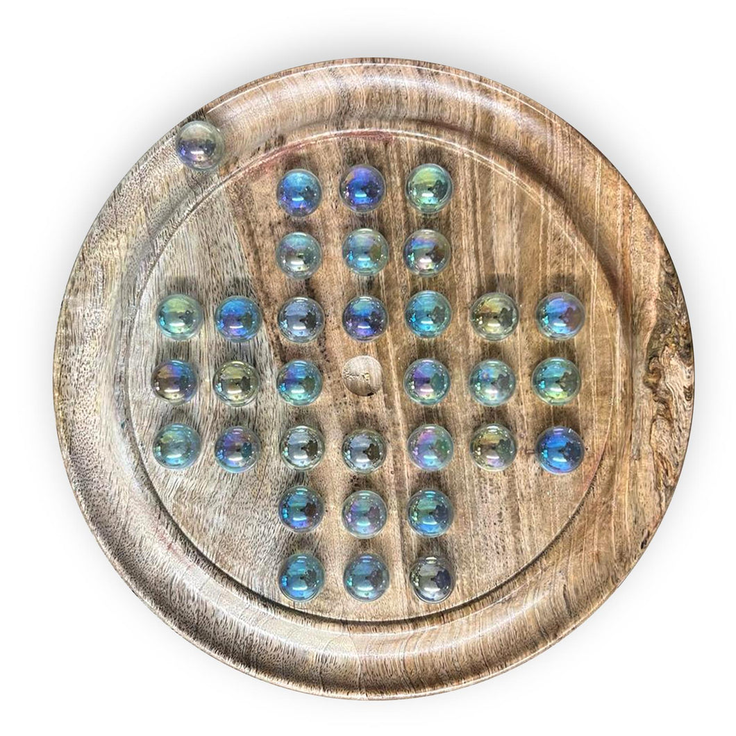30cm mango wood solitaire board game with soap bubble glass marbles