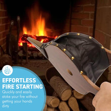 Load image into Gallery viewer, 𝗧𝗥𝗔𝗗𝗜𝗧𝗜𝗢𝗡𝗔𝗟 𝗦𝗧𝗬𝗟𝗘 𝗪𝗢𝗢𝗗 &amp; 𝗙𝗔𝗨𝗫 𝗟𝗘𝗔𝗧𝗛𝗘𝗥 𝗙𝗜𝗥𝗘𝗣𝗟𝗔𝗖𝗘 𝗕𝗘𝗟𝗟𝗢𝗪𝗦 𝟰𝟬𝗖𝗠 – Log Fire Air Blower for Wood Burners | Coal Stoves | Winter Heating | Cosy | Fireplace Accessories and Gifts
