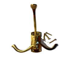 Load image into Gallery viewer, Polished Brass 𝟯-𝗣𝗥𝗢𝗡𝗚 𝗦𝗪𝗜𝗩𝗘𝗟 𝗖𝗢𝗔𝗧 𝗛𝗢𝗢𝗞,  Folding Wall Mount Hanger with Screws Included

