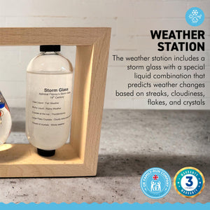 GALILEO WEATHER STATION | Glass thermometer | Weather forecaster | Weather gift | Glass Galileo with storm glass | Weather thermometer | 14cm (H)x 17cm (W) x 5cm (D)