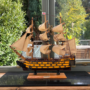 Wooden HMS Victory detailed model | Sailing gift | Wooden ships | Model battle ships | Sturdy construction | Cotton sails and rigging |  42cm (L) x 41cm (H)