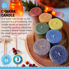 Load image into Gallery viewer, SET of 7 CHAKRA CANDLES with ESSENTIAL OILS | Perfect for Relaxation, Yoga, Meditation &amp; Aromatherapy | Meditation - Mindfulness - Spiritual - Holistic | 2” Candles with 16-18 hour burn time
