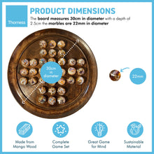 Load image into Gallery viewer, 30cm Diameter DARK WOOD SOLITAIRE BOARD GAME with HELTER SKELTER GLASS MARBLES | |classic wooden solitaire game | strategy board game | family board game | games for one | board games
