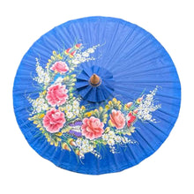 Load image into Gallery viewer, FLORAL OILED PAPER SUNSHADE PARASOL | Sun Protection | Wedding Accessories | UV Protection | Pink and Blue Flowers | Butterflies| Blue
