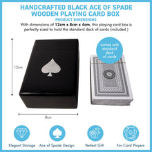 Load image into Gallery viewer, Handcrafted wooden playing card box in black with Ace of Spades design, stylish storage for card enthusiasts
