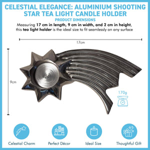 Celestial Elegance,  Brushed Silver Aluminum Shooting Star Tea Light Candle Holder, Modern Decorative Accent