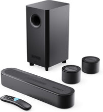 Load image into Gallery viewer, Majority Bowfell Halo 5.1 DOLBY ATMOS SOUNDBAR with Wireless Subwoofer &amp; Semi-Wireless Satellite Speakers  – 300W Home Cinema Surround Sound System – Bluetooth 5.3 – HDMI eARC/ARC, Optical, AUX, USB – Compact Sound Bar for TV, PC &amp; Gaming
