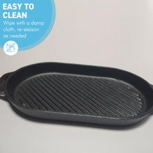 Load image into Gallery viewer, 30x15.5cm 𝗢𝗩𝗔𝗟 𝗖𝗔𝗦𝗧 𝗜𝗥𝗢𝗡 𝗚𝗥𝗜𝗗𝗗𝗟𝗘 𝗣𝗔𝗡 Non-Stick Grill Pan for Pizza Pancakes BBQ Oven
