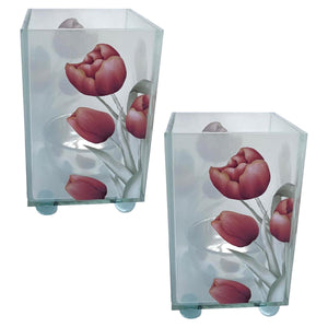 Set of 2 Elegant Red Tulip Glass Votive Candle Holders – Decorative Accent for Warm Ambiance, Ideal for Home Decor, Gifts & Special Occasions