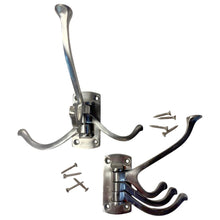 Load image into Gallery viewer, Set of two Aluminium Triple 𝗦𝗪𝗜𝗩𝗘𝗟 𝗖𝗢𝗔𝗧 𝗛𝗢𝗢𝗞𝗦 3-Prong Wall Mounted Hanger for Towels Robes Bags Jackets Bathroom Entryway
