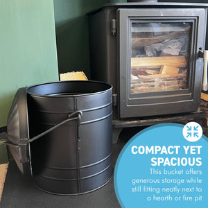 Ash Bucket with Lid in Matt Black, Fireplace Accessory