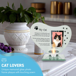 Glass Memorial Candle Holder & Photo Frame for Cats | Grief Sympathy Gift | Pet Memorial Plaque | Cat Remembrance Frame & Candle Holder