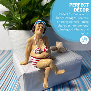 Retro Style Fat Bathing Lady in Red Striped Bikini, Novelty Bathroom Figurine