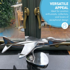Harrier Military Heritage Metal Model – Polished Aluminium Aviation Display Piece, 42cm x 25cm, Iconic Jump Jet Design for Home & Office Decor