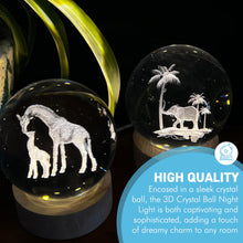 Load image into Gallery viewer, Set of Two 3D Crystal Ball Night Light USB Lamp with Elephant and Giraffe designs, elegant modern illumination for any room
