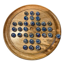 Load image into Gallery viewer, 30cm Diameter WOODEN SOLITAIRE BOARD GAME with VAPOUR GLASS MARBLES | classic wooden solitaire game | strategy board game | family board game | games for one | board games
