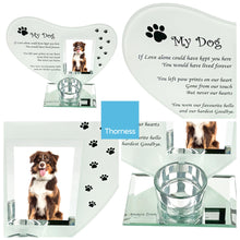 Load image into Gallery viewer, My Dog Smile glass memorial candle holder and photo frame | Grief sympathy gift for dog owners | memorial plaques for pets | dog frame memorial | remembrance for dog | Dog candle holder
