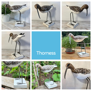 Large wooden FISHING CURLEW BIRD ORNAMENT | Seaside gifts | Wooden beach ornaments | Beach hut accessories | Nautical decorations | Ornaments for the home | 28cm (H) x 26cm (L) x 11cm (D)