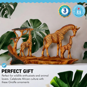 GIRAFFE FAMILY ORNAMENT | Wooden giraffe ornament for the home | African animal gift | Wildlife gifts | Home decor | 30cm (L) x 17cm (H) x 6cm (D)