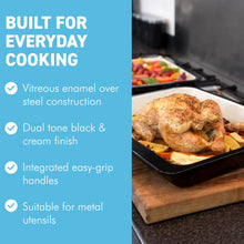 Load image into Gallery viewer, Dual Tone ENAMEL BAKING DISH 37cm – OVEN &amp; ROASTING TRAY with Handles, Dishwasher Safe
